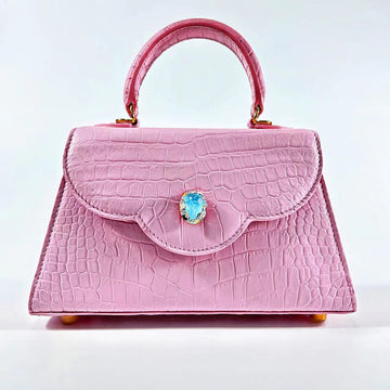 Genuine Nile Crocodile Leather & Natural Aquamarine Jeju Sakura Bag