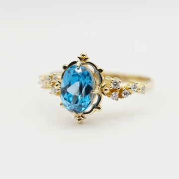 Astra Vintage London Blue Topaz Pırlanta Altın Yüzük