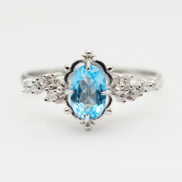 Astra Vintage Swiss Blue Topaz Pırlanta Altın Yüzük