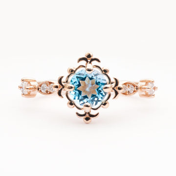 Aura Vintage Swiss Blue Topaz Pırlanta Altın Yüzük