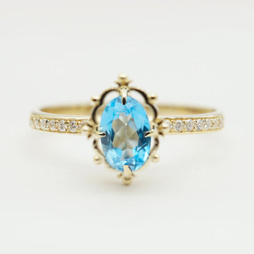 Hera Vintage Swiss Blue Topaz Pırlanta Altın Yüzük