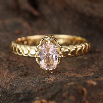 Pembe Morganit Vintage Tektaş Altın Yüzük