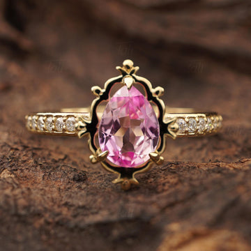 Pera Vintage Pembe Safir Pırlanta Altın Yüzük