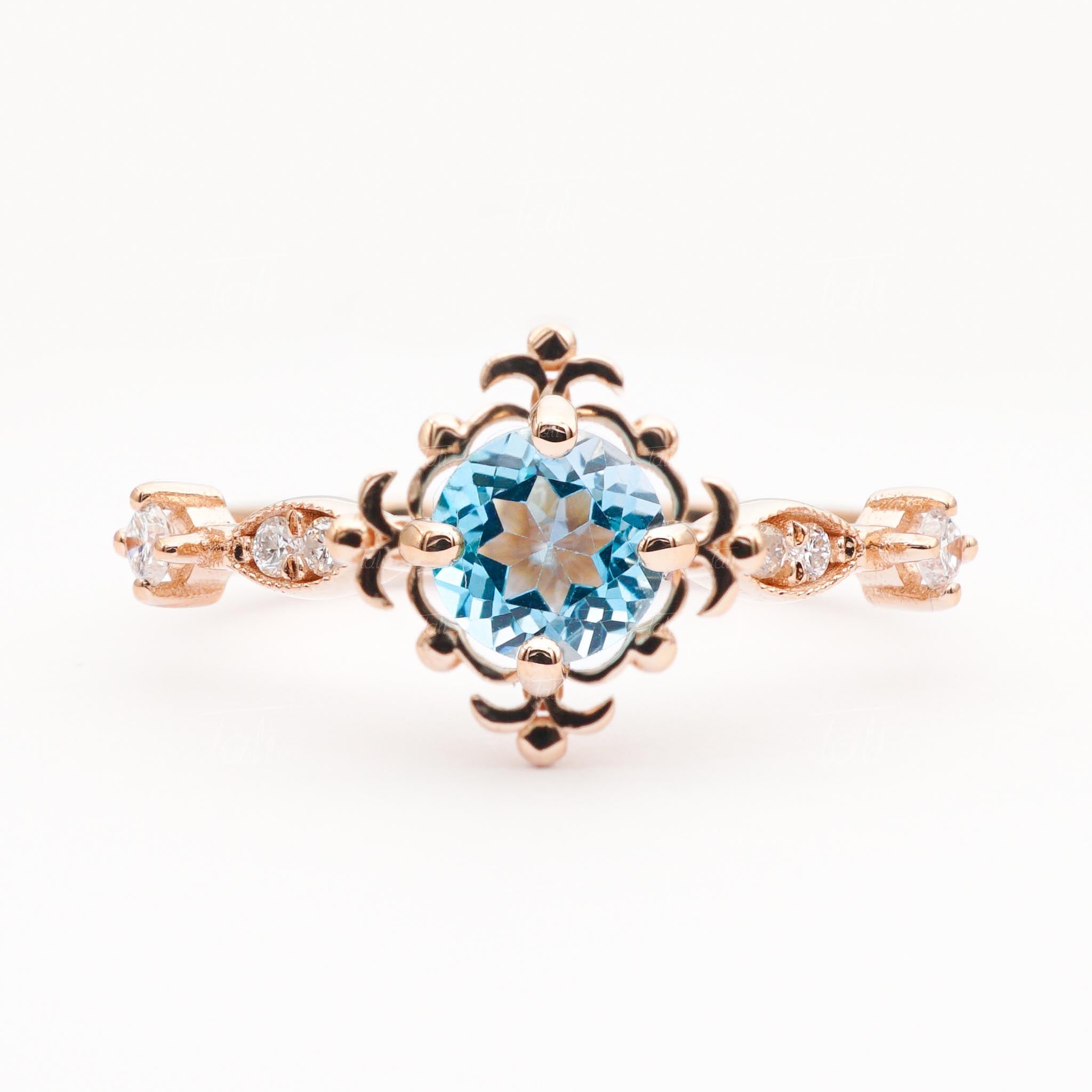 Aura Vintage Swiss Blue Topaz Pırlanta Altın Yüzük