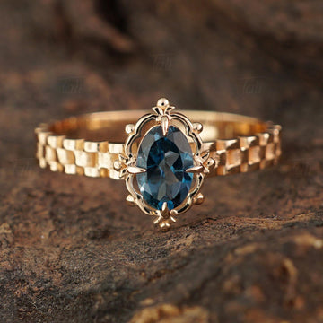 Elexus Vintage London Blue Topaz Tektaş Altın Yüzük