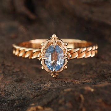 Liva Vintage Swiss Blue Topaz Tektaş Altın Yüzük