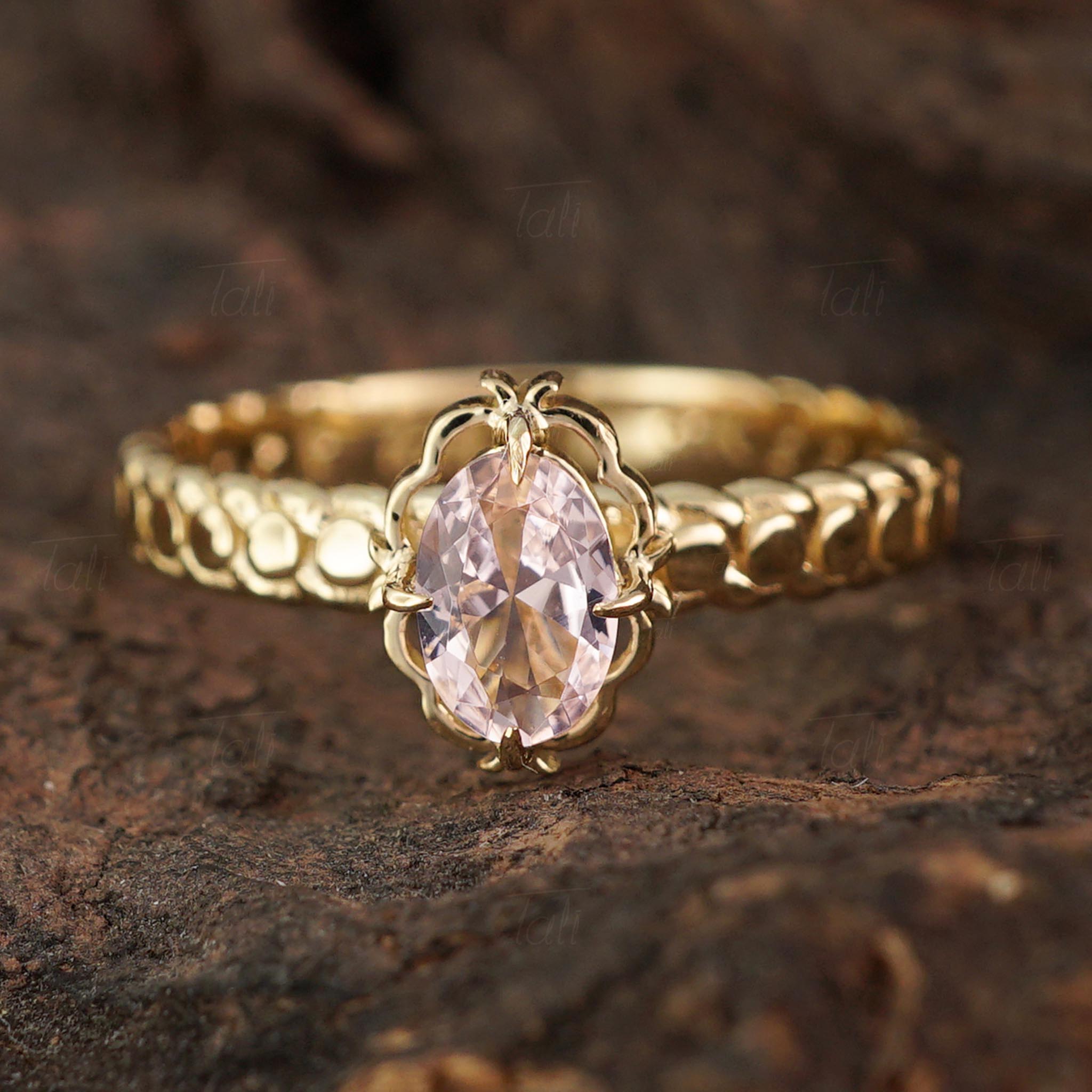 Pembe Morganit Vintage Tektaş Altın Yüzük