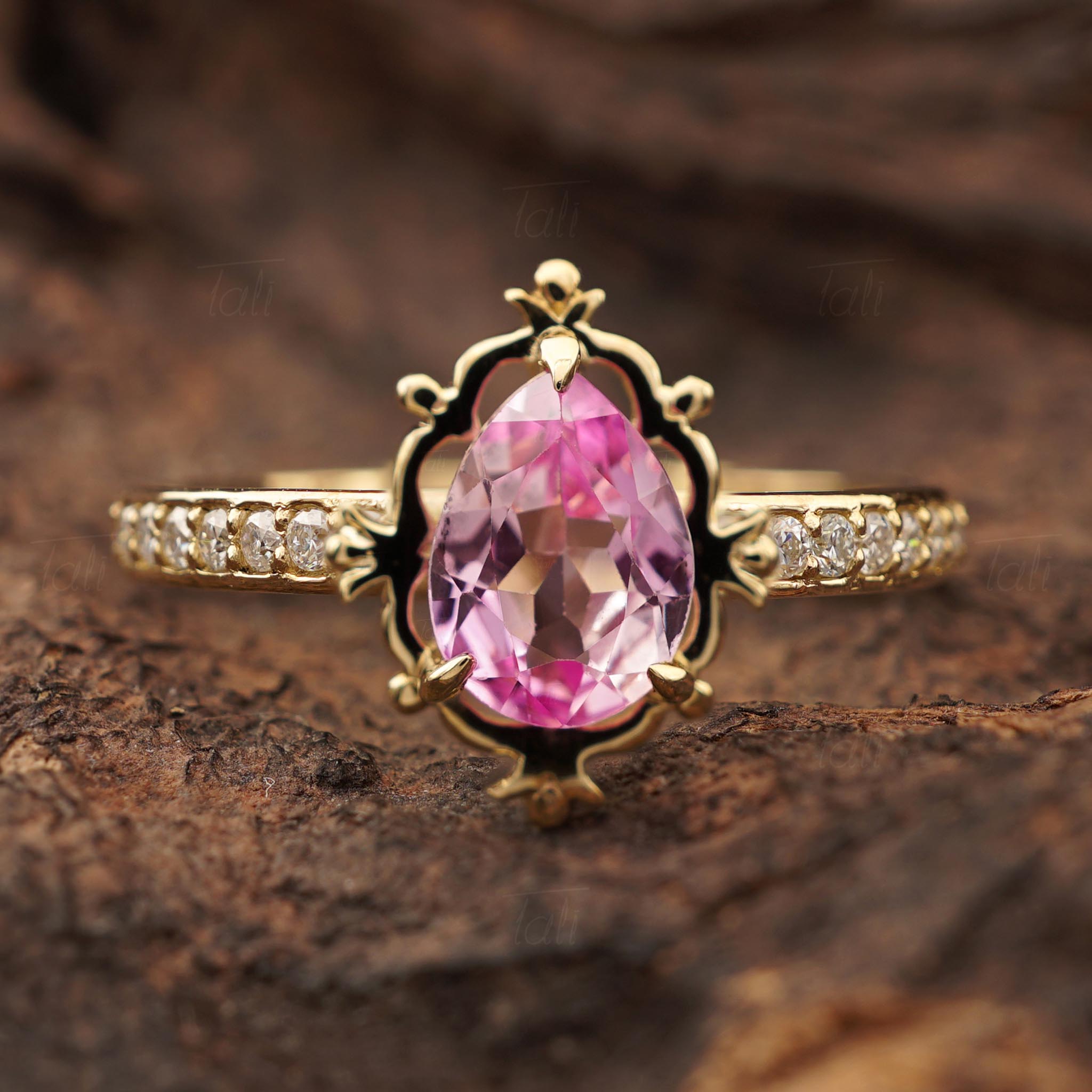 Pera Vintage Pembe Safir Pırlanta Altın Yüzük