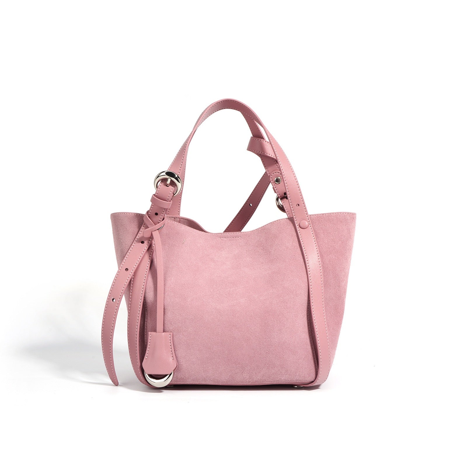 Suede Basket Bag - Baby Pink